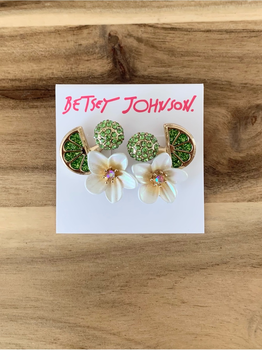 Betsey Johnson lime floral earrings flower NWT